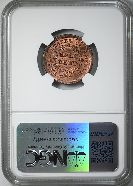 1856 Braided Hair Half Cent 1/2C NGC MS62BN C-1