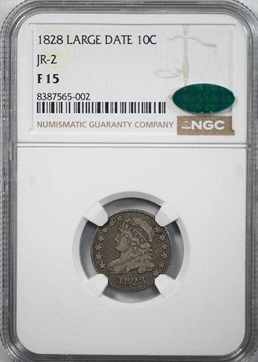 1828 Capped Bust Dime 10C NGC F15 - Large Date JR-2