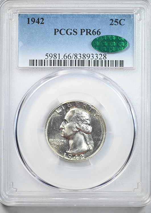 1942 Proof Washington Quarter 25C PCGS PR66 CAC