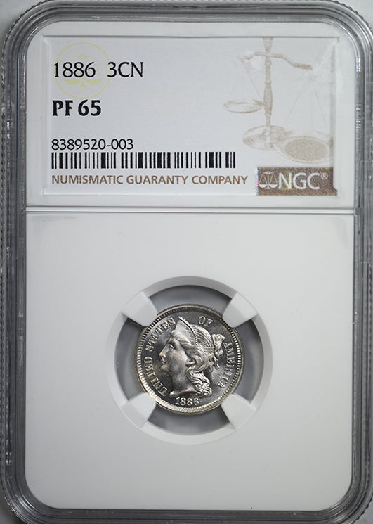 1886 Proof Three Cent Nickel Piece 3CN NGC PF65