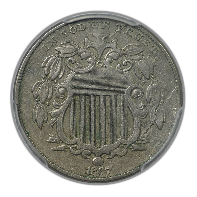 1867 Shield Nickel 5C PCGS XF40 - Rays