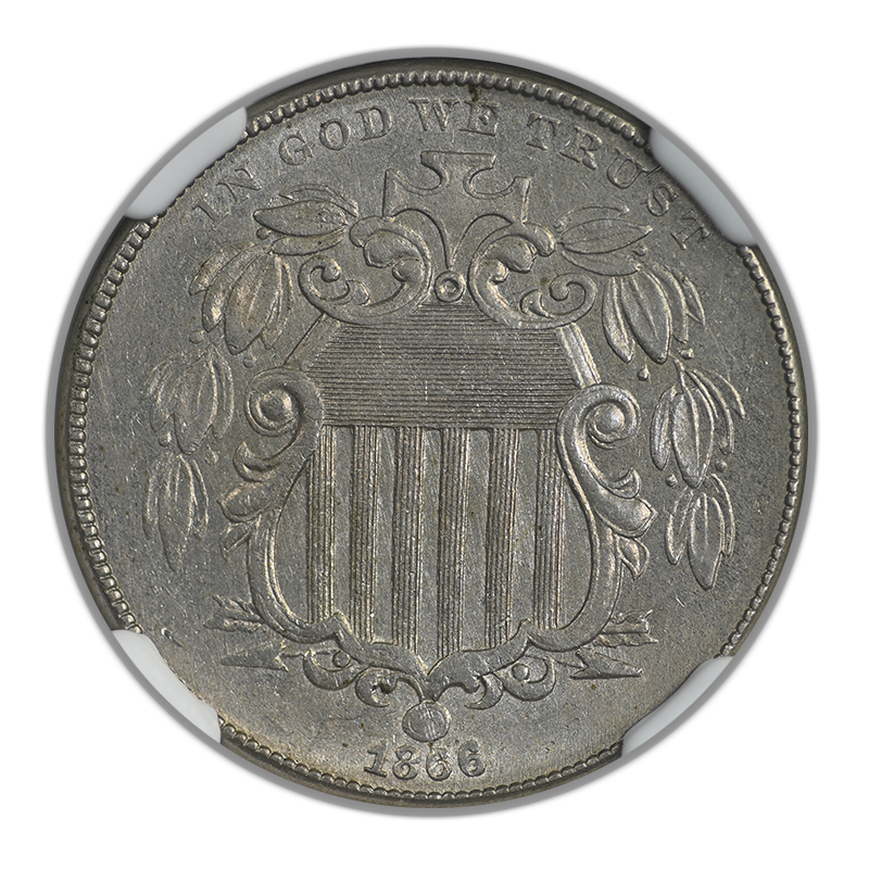 1866 Shield Nickel 5C NGC MS61 - Rays