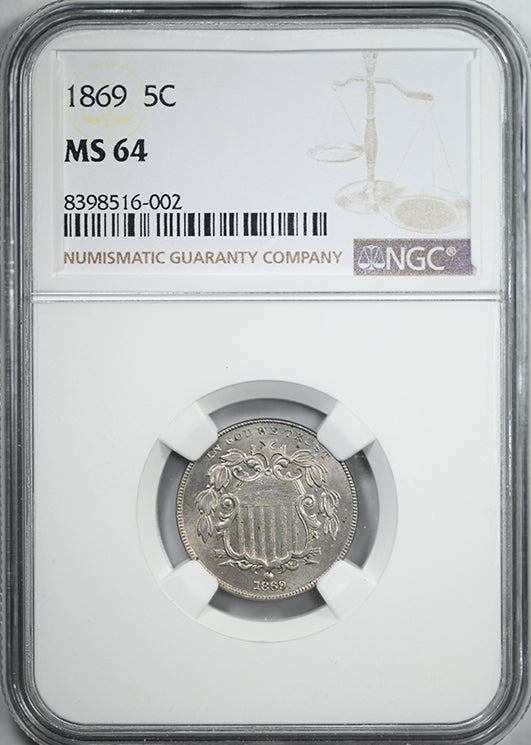 1869 Shield Nickel 5C NGC MS64