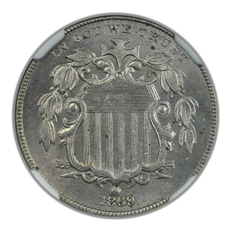 1869 Shield Nickel 5C NGC MS64