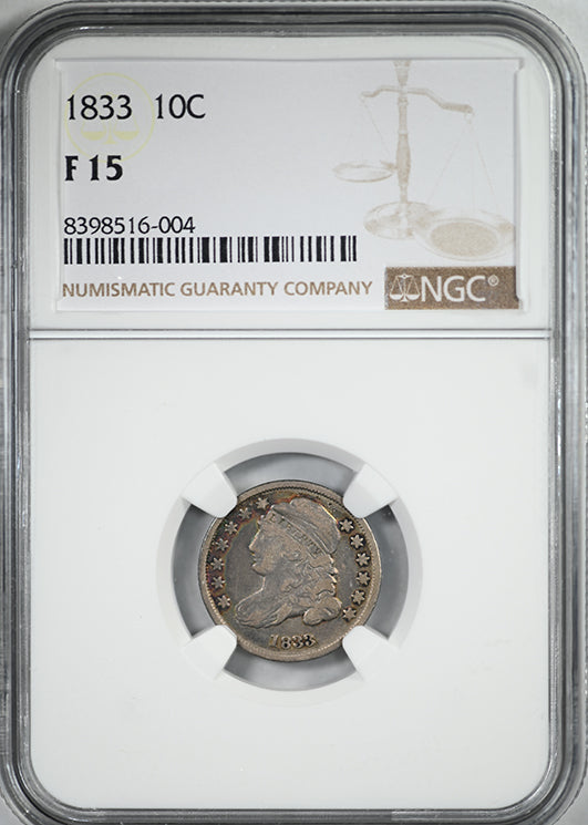 1833 Capped Bust Dime 10C NGC F15 - TONED!