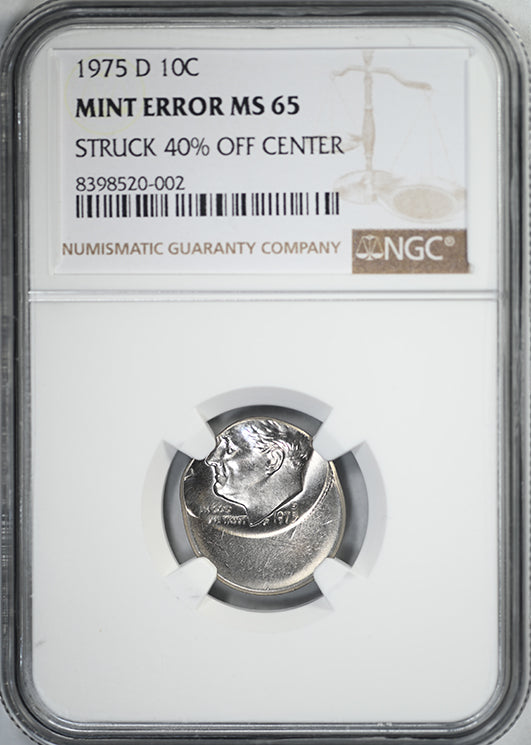 1975-D Roosevelt Dime 10C NGC Mint Error MS65 Struck 40% Off Center