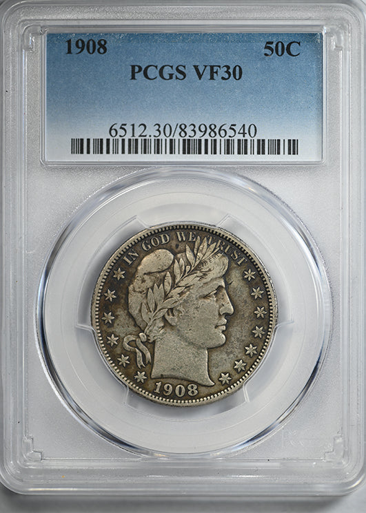 1908 Barber Half Dollar 50C PCGS VF30
