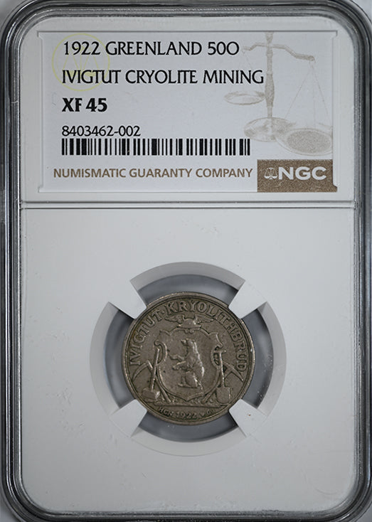 1922 Greenland 50O Ore NGC XF45 - Ivigtut Cryolite Mining