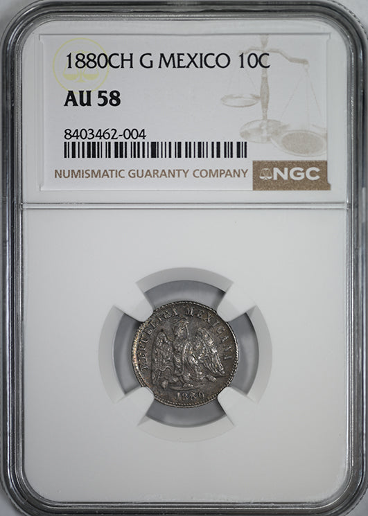 1880 CH G Mexico 10C Centavos NGC AU58