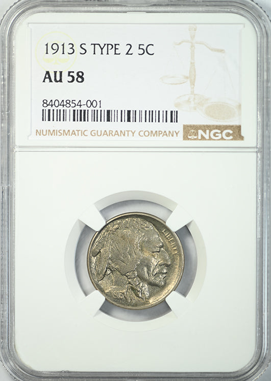 1913-S Type 2 Buffalo Nickel 5C NGC AU58