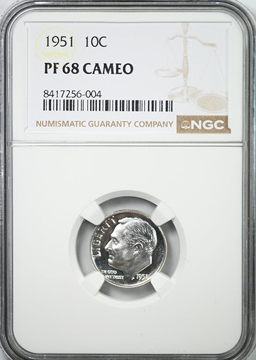 1951 Proof Roosevelt Dime 10C NGC PF68CAM Cameo