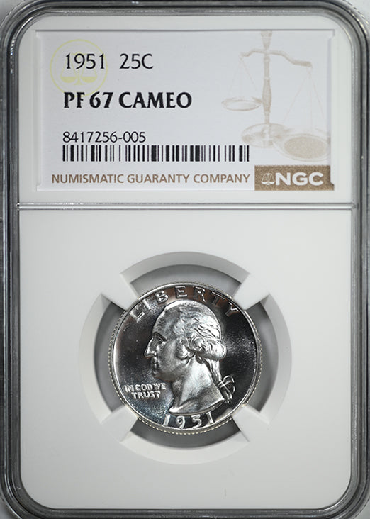 1951 Proof Washington Quarter 25C NGC PF67CAM Cameo