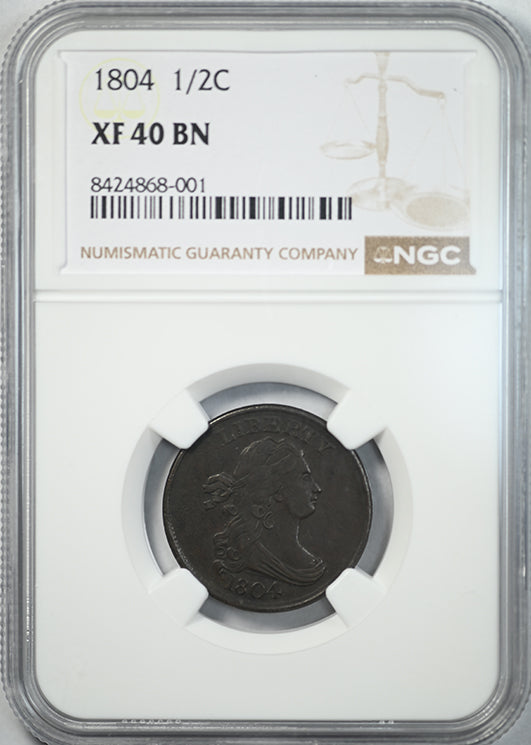 1804 Draped Bust Half Cent 1/2C NGC XF40BN
