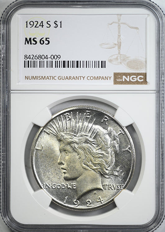 1924-S Peace Dollar $1 NGC MS65