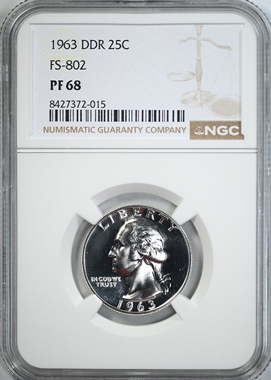 1963 Proof Doubled Die Reverse Washington Quarter 25C NGC PF68 FS-802 DDR