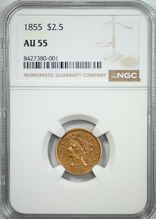 1855 Liberty Head Gold Quarter Eagle $2.50 NGC AU55