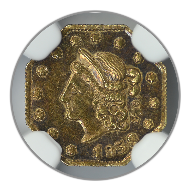1853 Octagonal California Fractional Gold Liberty Head 1/2 Dollar G50C NGC MS62 BG-302 Peacock - TONED!