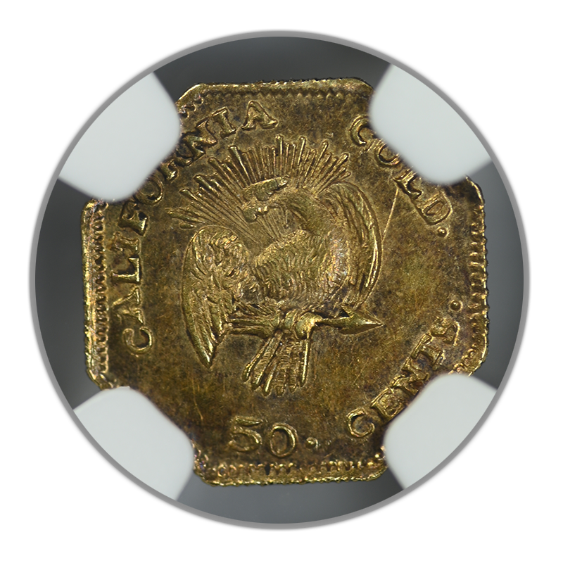 1853 Octagonal California Fractional Gold Liberty Head 1/2 Dollar G50C NGC MS62 BG-302 Peacock - TONED!