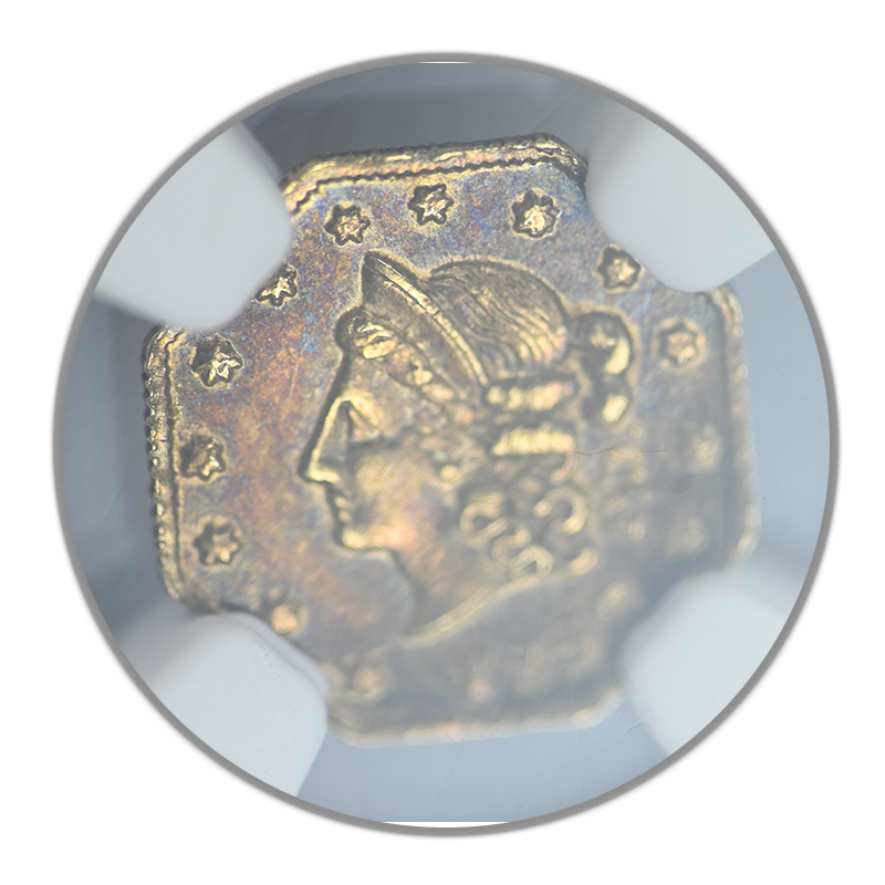 1853 Octagonal California Fractional Gold Liberty Head 1/2 Dollar G50C NGC MS62 BG-302 Peacock - TONED!