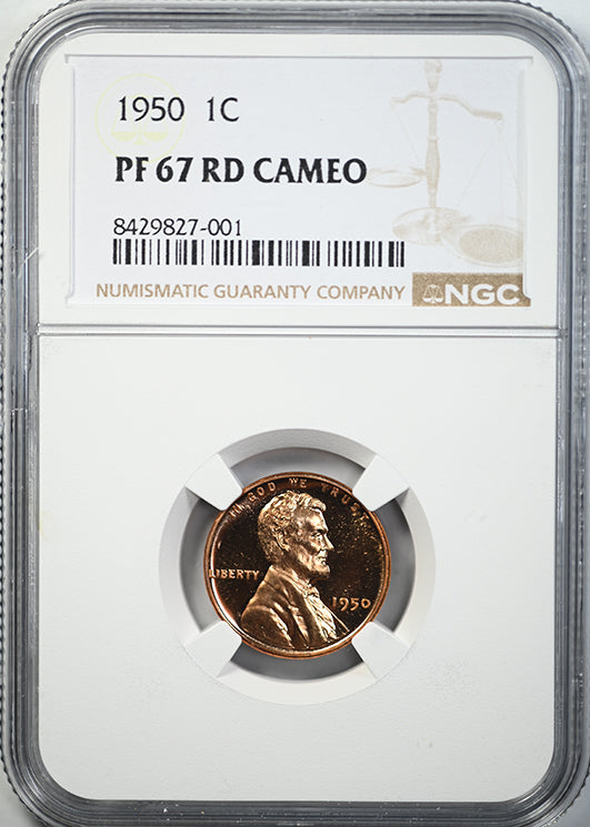 1950 Proof Lincoln Wheat Cent 1C NGC PF67RD CAMEO