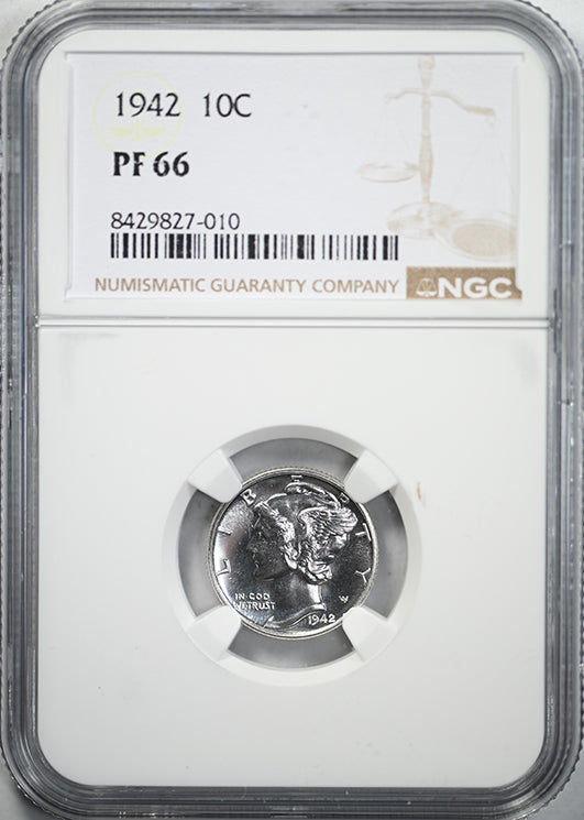 1942 Proof Mercury Dime 10C NGC PF66
