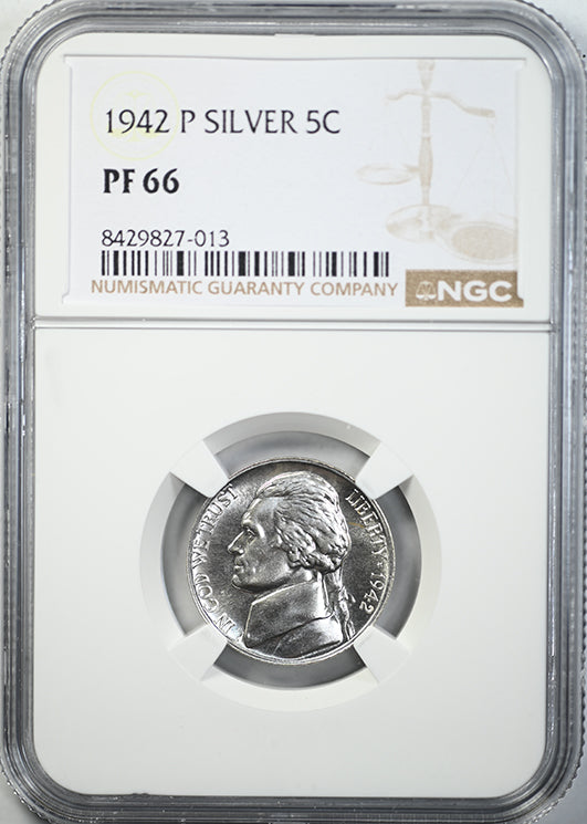 1942-P Proof Silver Jefferson War Nickel 5C NGC PF66