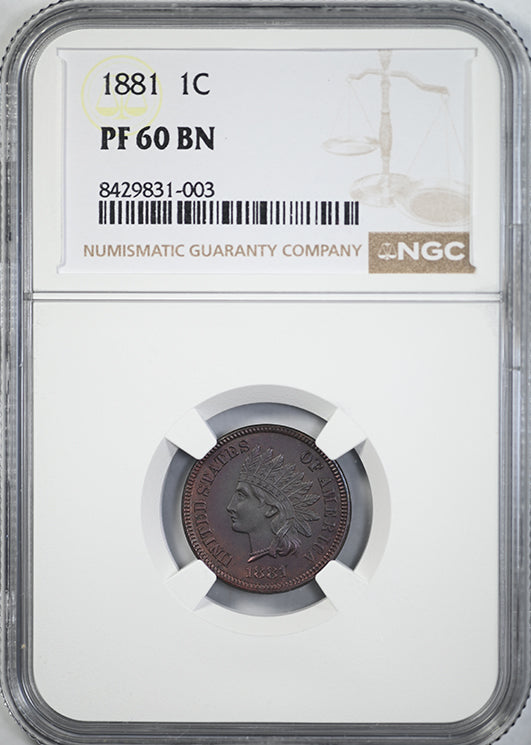 1881 Proof Indian Head Cent 1C NGC PF60BN