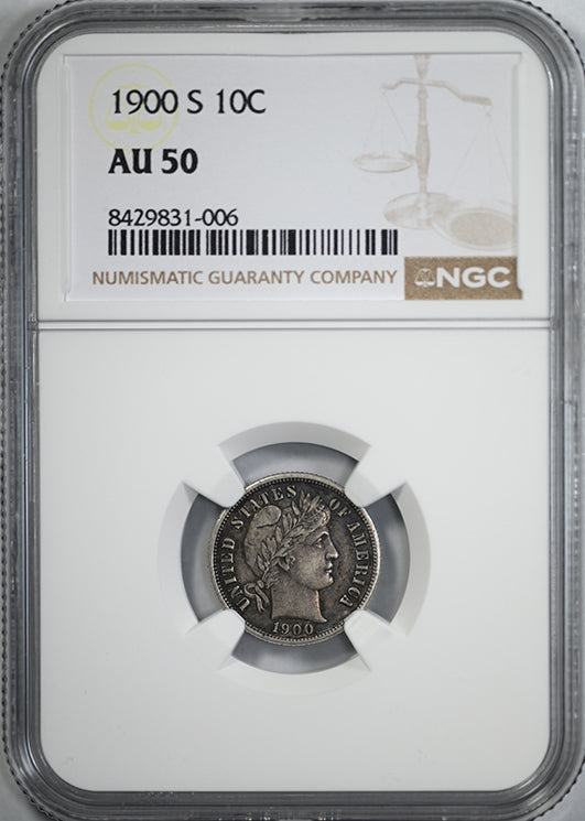 1900-S Barber Dime 10C NGC AU50