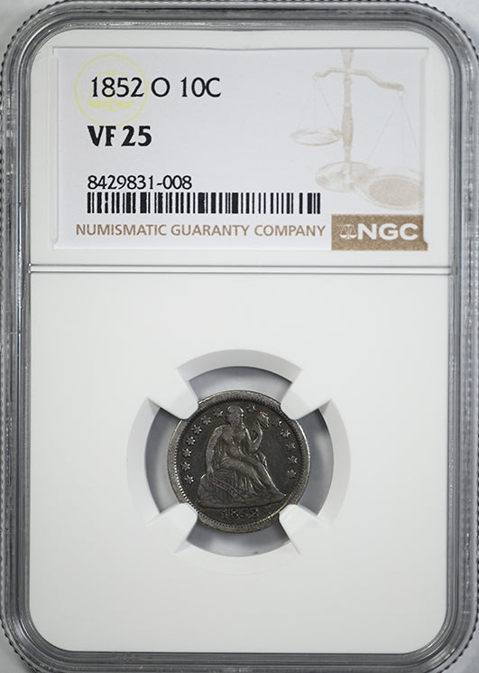 1852-O Liberty Seated Dime 10C NGC VF25