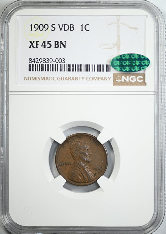 1909-S VDB Lincoln Wheat Cent 1C NGC XF45BN CAC