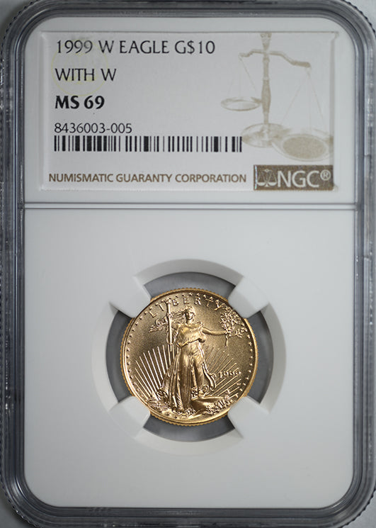 1999-W American Gold Eagle $10 1/4oz NGC MS69 With W