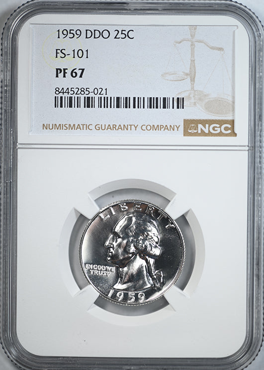 1959 Proof Doubled Die Obverse Washington Quarter 25C NGC PF67 FS-101 DDO