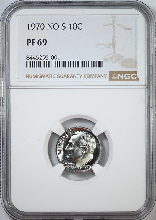 1970 Proof No S Roosevelt Dime 10C NGC PF69