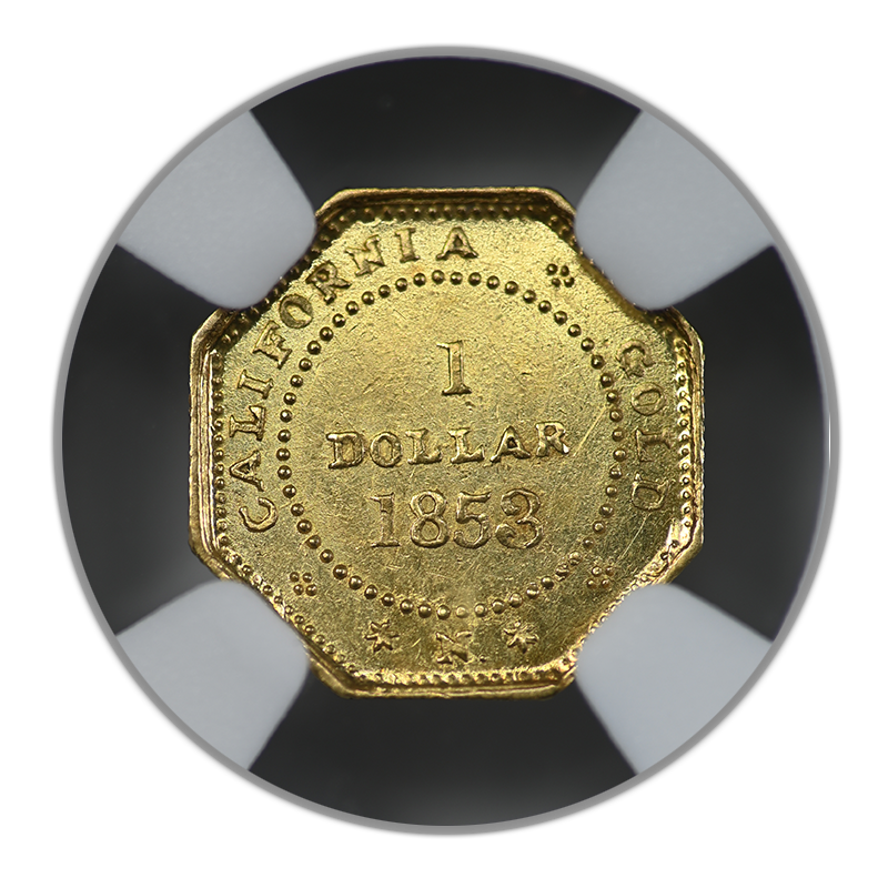 1853 Octagonal California Fractional Gold Liberty Head Dollar G$1 NGC Uncirculated Details BG-530