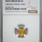 1849 No L Type 1 Liberty Head Gold Dollar G$1 NGC Mint Error MS63 - Obverse Struck Thru