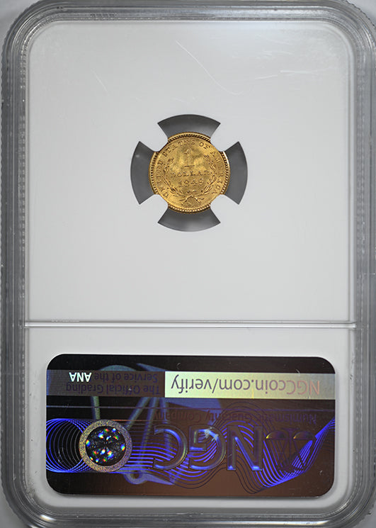 1849 No L Type 1 Liberty Head Gold Dollar G$1 NGC Mint Error MS63 - Obverse Struck Thru