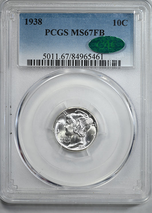 1938 Mercury Dime 10C PCGS MS67FB CAC - Full Bands Obverse Slab