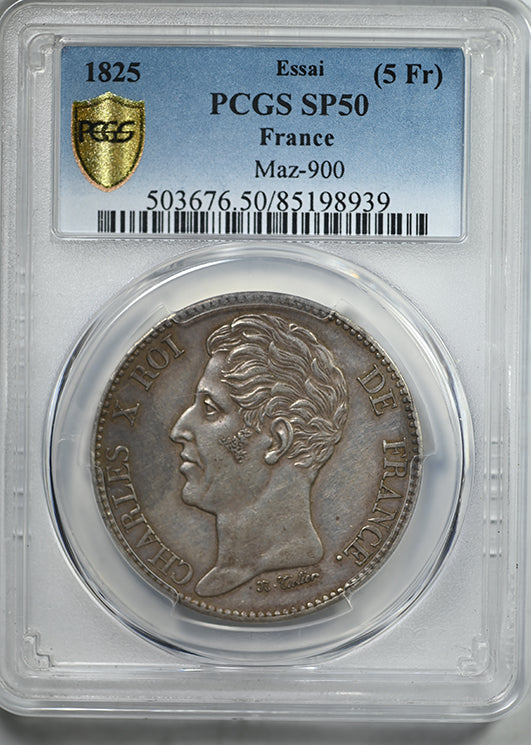 1825 France 5 Francs 5F PCGS SP50 Essai Maz-900