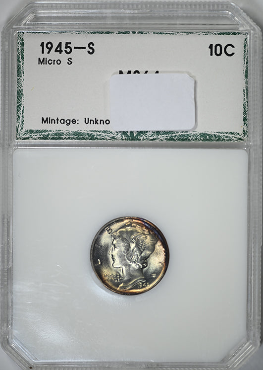 1945-S Mercury Dime 10C PCI MS Micro S - REVERSE TONED!