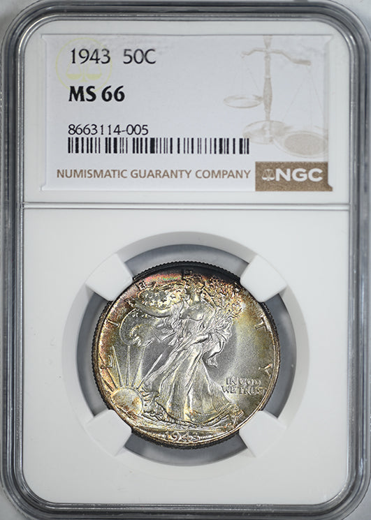 1943 Walking Liberty Half Dollar 50C NGC MS66