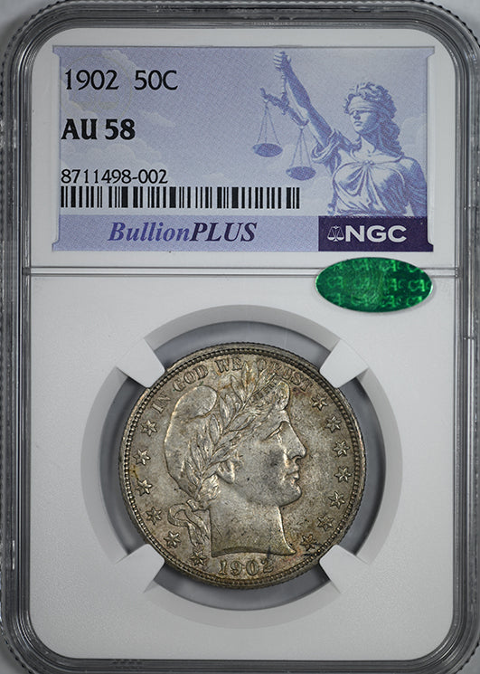 1902 Barber Half Dollar 50C NGC AU58 CAC