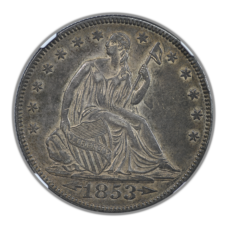 1853 Liberty Seated Half Dollar 50C NGC AU53 CAC - Arrows & Rays
