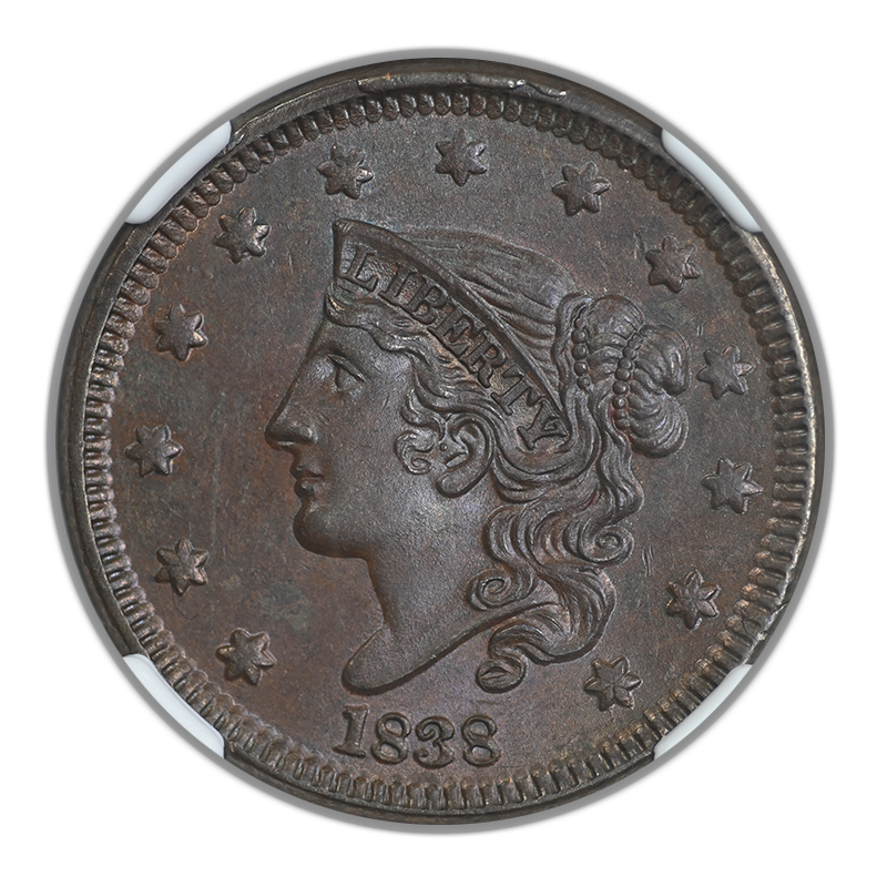 1838 Coronet Head Large Cent 1C NGC MS64BN