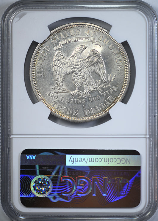 1877-S Trade Dollar T$1 NGC UNC Details - Chopmarked