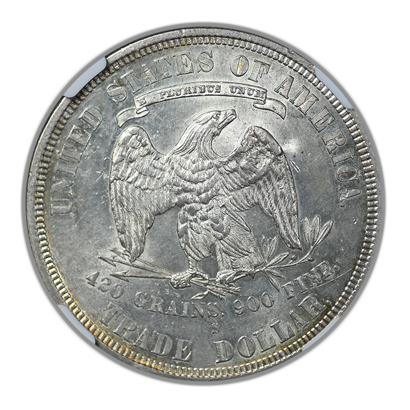 1877-S Trade Dollar T$1 NGC UNC Details - Chopmarked