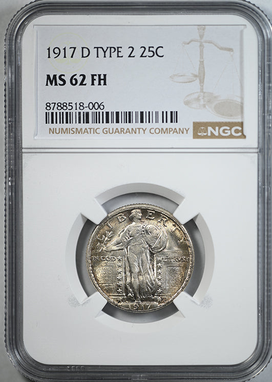 1917-D Type 2 Standing Liberty Quarter 25C NGC MS62FH - Full Head