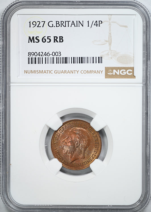 1927 Great Britain 1/4P Farthing NGC MS65RB