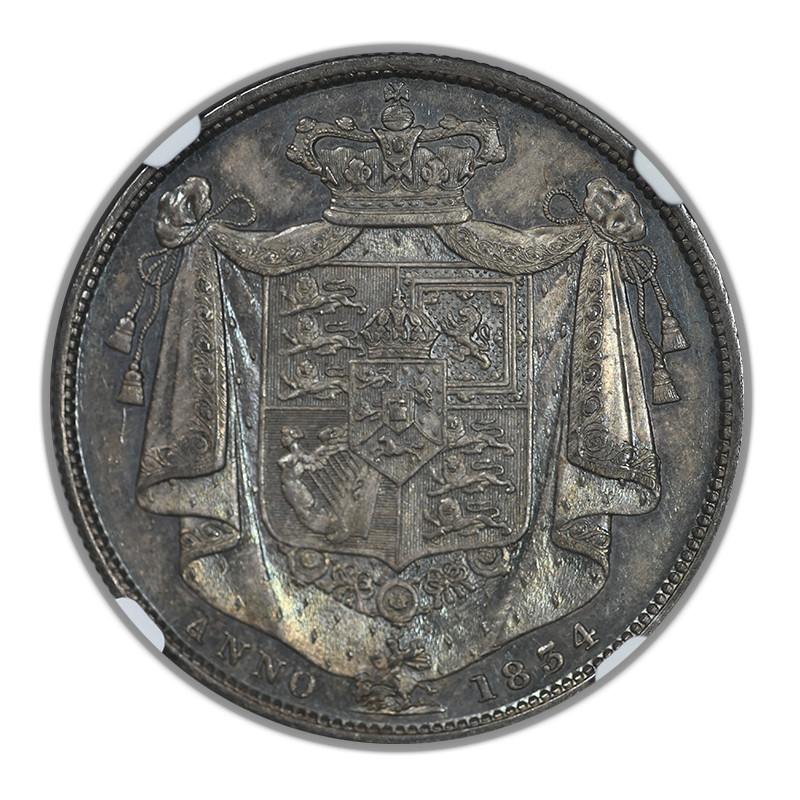 1834 Great Britain 1/2C Half Crown NGC MS63 - "WW" in Script Letters - TONED!