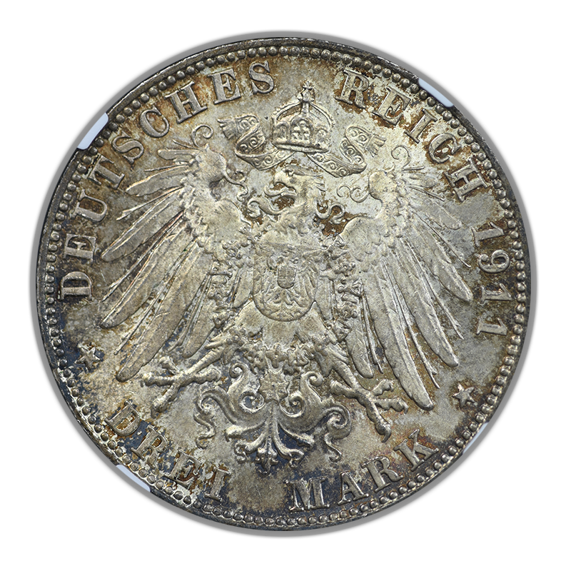 1911 D Germany 3M Mark Bavaria NGC MS63 - 90th Birthday