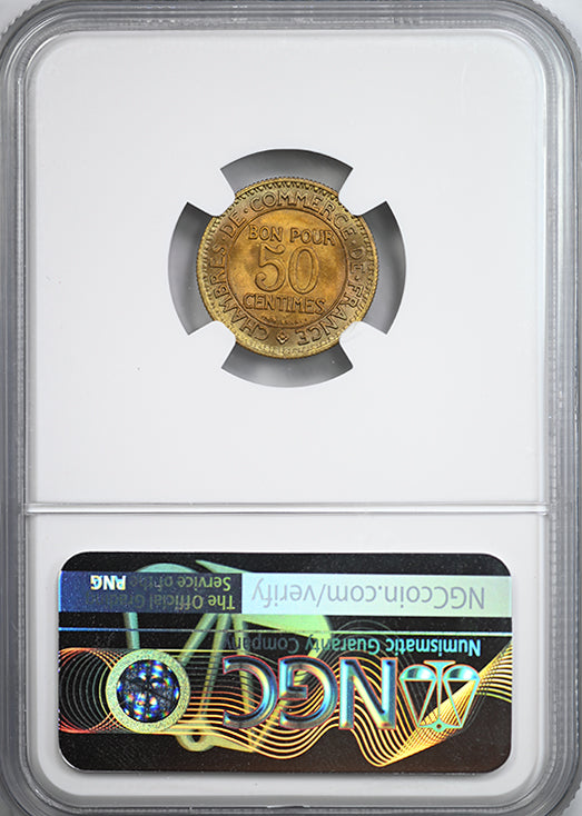 1922 France 50C Centimes NGC MS66 - TONED!